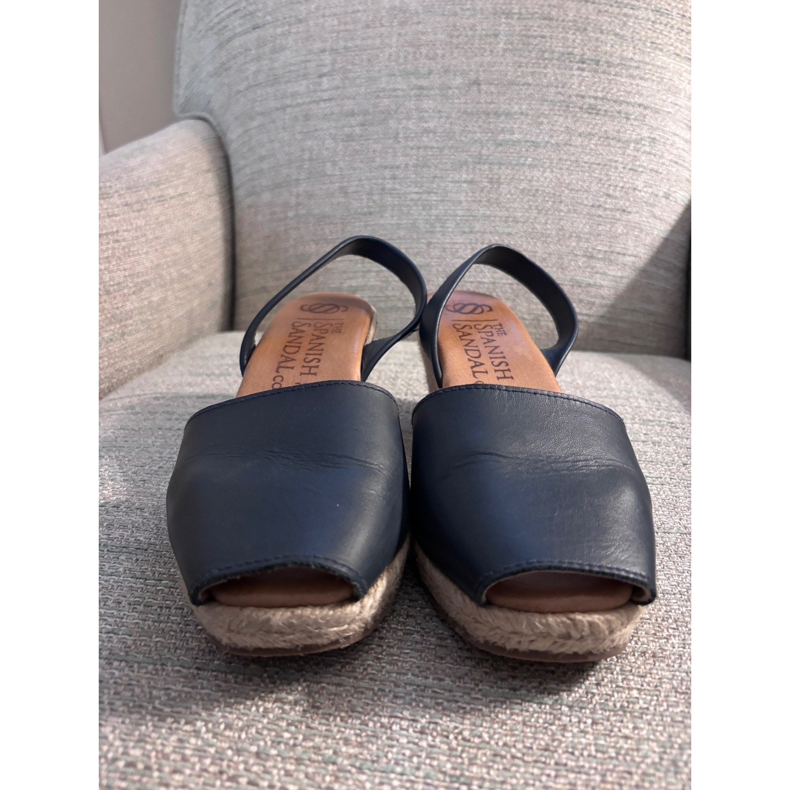 The Spanish Sandal Co Navy Leather Espadrille Wedge Sandals Slingback Size 39 — image 5 of 8